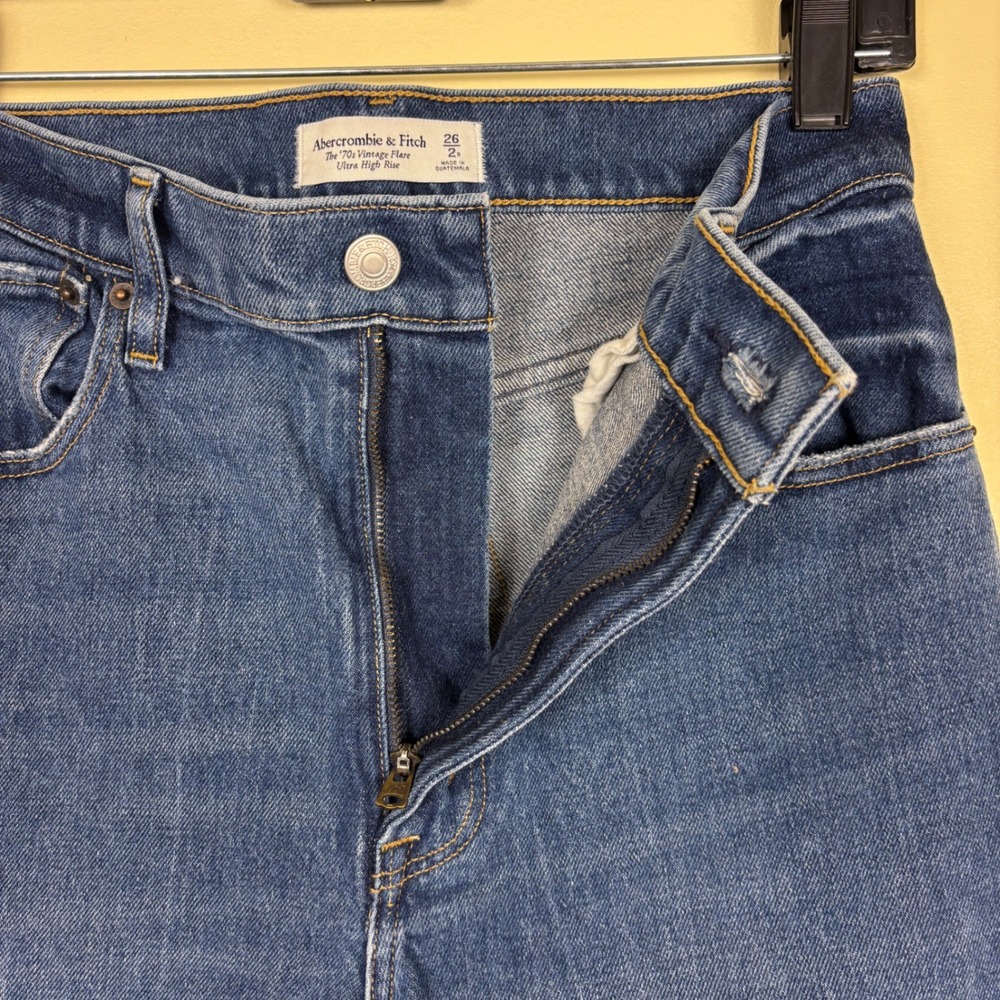 ABERCROMBIE & FITCH Ultra High Rise 70s Flare Jeans Dark Wash Blue Women Size 26 - Picture 7 of 14
